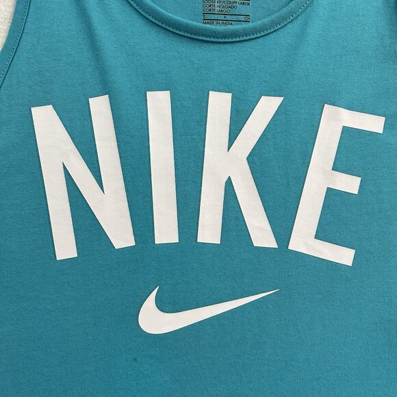 2 Nike Women Dri-Fit Blue Black Spell Out Swish Logo Athletic Tank Top Lot S - Picture 3 of 9